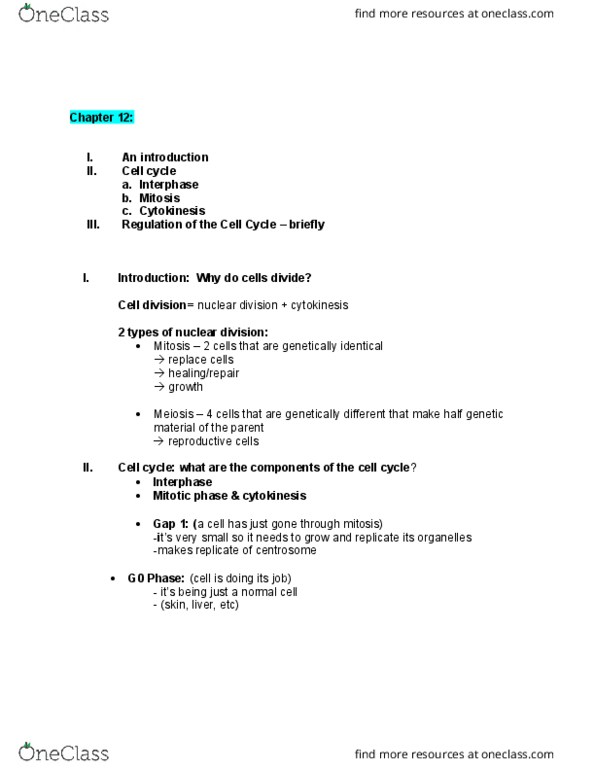 BIO 120 Lecture Notes - Lecture 12: Nuclear Membrane, Telophase, Sister Chromatids thumbnail