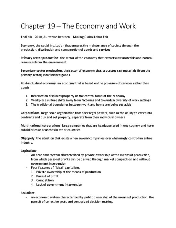 SOC 1101 Lecture 19: Chapter 19 – The Economy and Work thumbnail