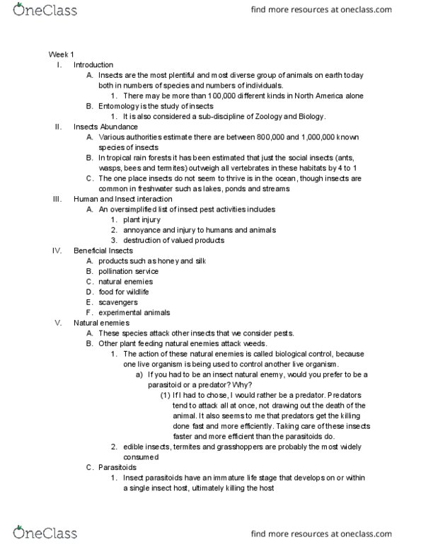 ENT 201 Lecture Notes - Lecture 1: Hominidae, Carl Linnaeus, Arthropod thumbnail