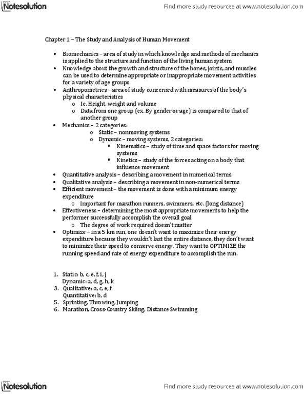 Kinesiology 2241A/B Chapter Notes - Chapter 1: Anthropometry thumbnail