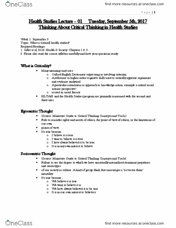 HLTA02H3 Lecture Notes - Lecture 1: Disability Studies, Immunology, Pediatrics thumbnail