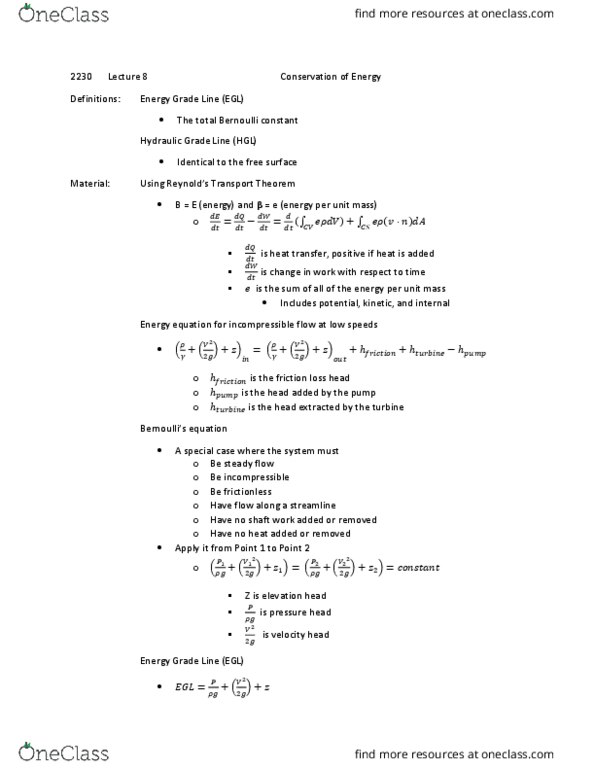 ENGG 2230 Lecture Notes - Lecture 8: Reynolds Transport Theorem, Incompressible Flow, Free Surface thumbnail
