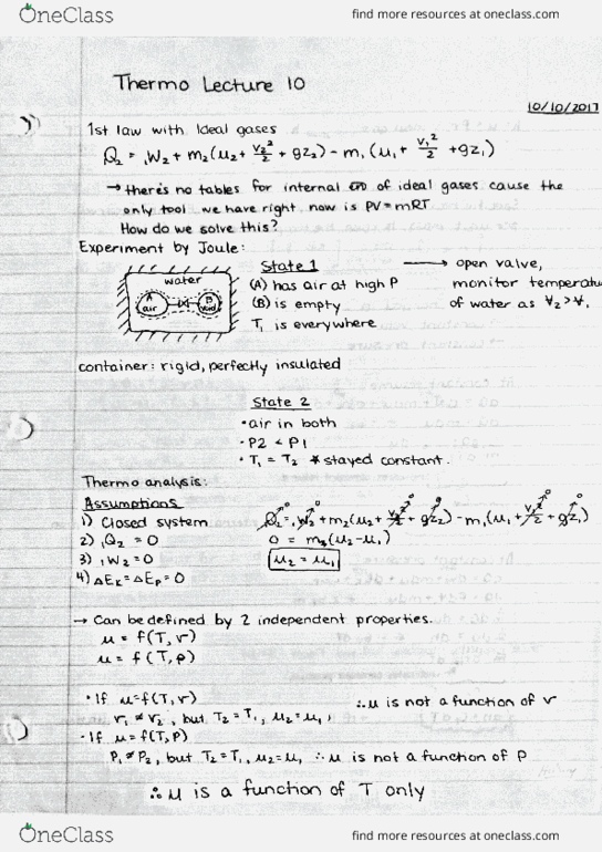 MCG 2130 Lecture Notes - Lecture 10: Heat Capacity, Ideal Gas Law, Ideal Gas thumbnail