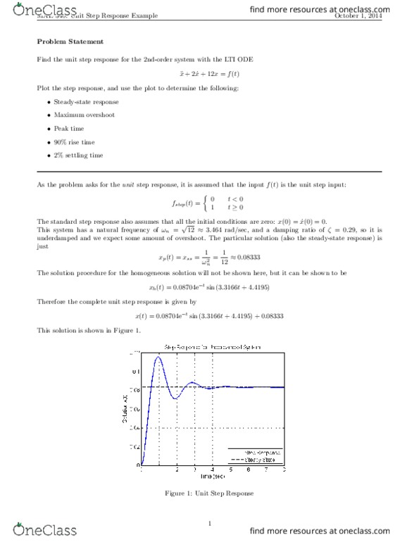MAE 340 Lecture Notes - Lecture 7: Step Response, Damping Ratio, Settling Time thumbnail