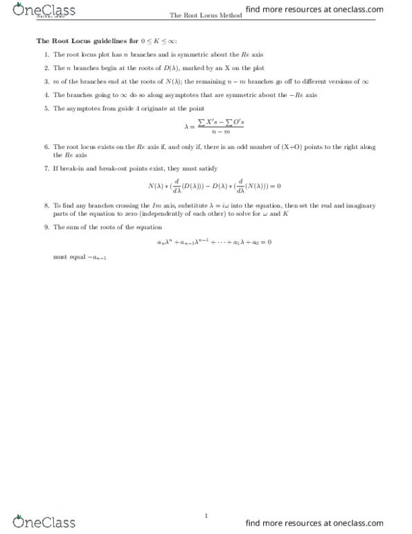 MAE 340 Lecture Notes - Lecture 6: Root Locus, Settling Time, Asymptote thumbnail