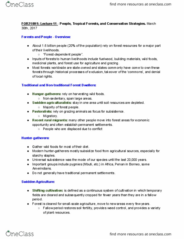 FOR201H1 Lecture Notes - Lecture 11: Easter Island, Swot Analysis, Ecotourism thumbnail