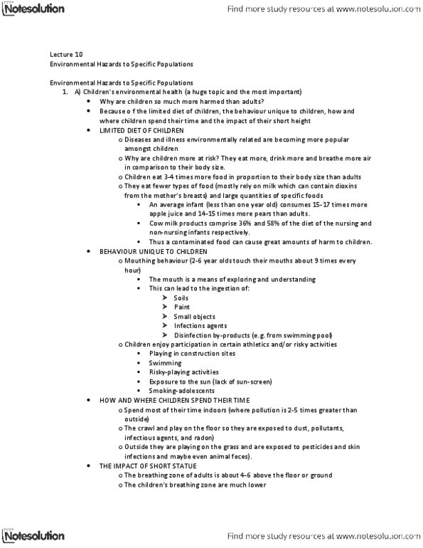 ENVS 4012 Lecture Notes - Lecture 10: Occupational Hazard, Environmental Health, Bioaccumulation thumbnail