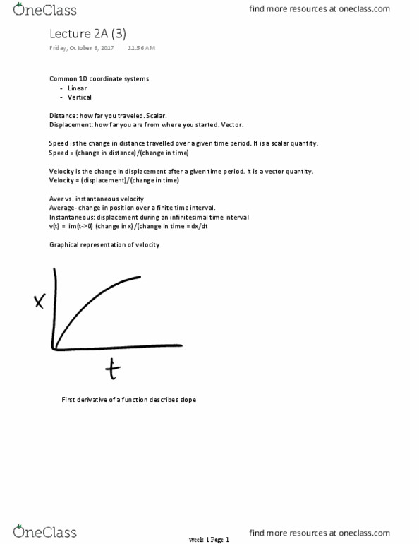 PHYS 1A Lecture Notes - Lecture 3: Classical Mechanics, Derivative thumbnail