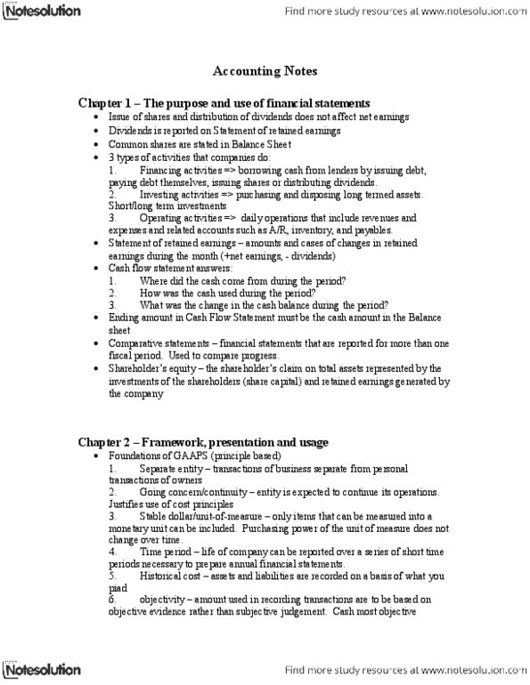 ACCT 4340 Chapter Notes - Chapter 1: Cash Flow Statement, Retained Earnings, Revenue Recognition thumbnail