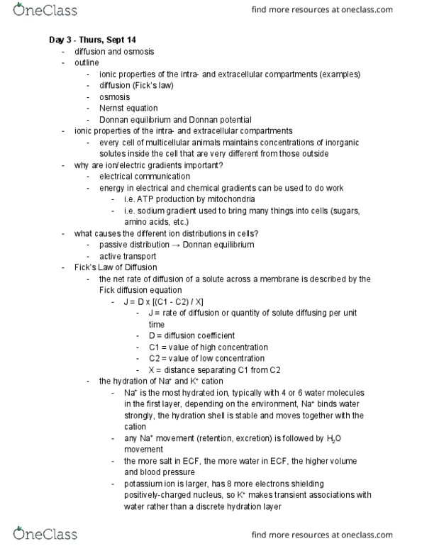 ZOO 3210 Lecture Notes - Lecture 3: Osmotic Concentration, Gas Constant, Semipermeable Membrane thumbnail