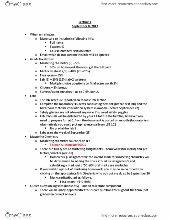 CHEM 1000 Lecture Notes - Lecture 1: Moodle, Multiple Choice thumbnail