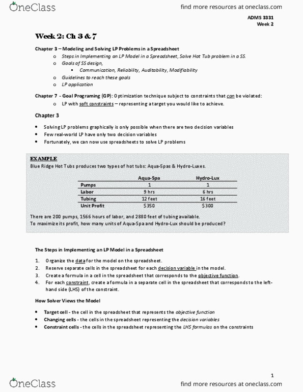 ADMS 3331 Lecture Notes - Lecture 2: Dollar Sign, Goal Programming, Cash Flow thumbnail