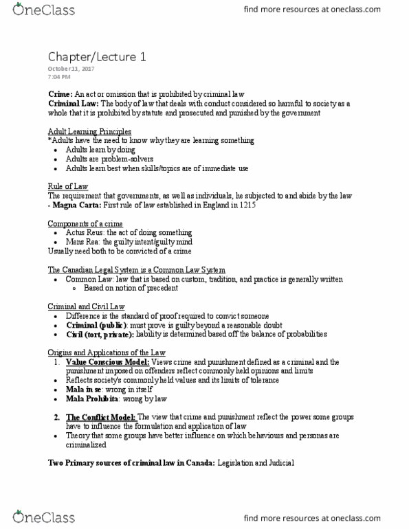 CC102 Lecture Notes - Lecture 1: Indictable Offence, Identity Theft, Precedent thumbnail