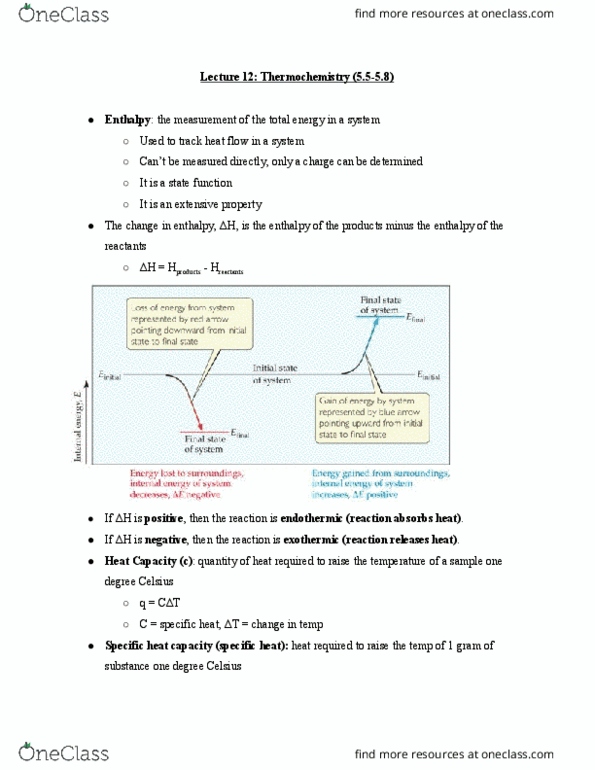 CHE 106 Lecture Notes - Lecture 12: Jmol, Joule, Chemical Equation thumbnail