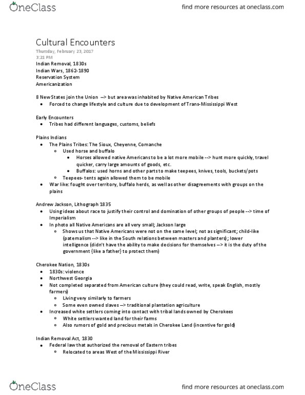 HIST206 Lecture Notes - Lecture 5: American Indian Boarding Schools, Wounded Knee Massacre, Endangerment thumbnail