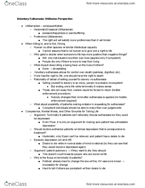 PHIL 1165 Chapter Notes - Chapter 3: Suicide Attempt, Preference Utilitarianism, The Slippery Slope thumbnail