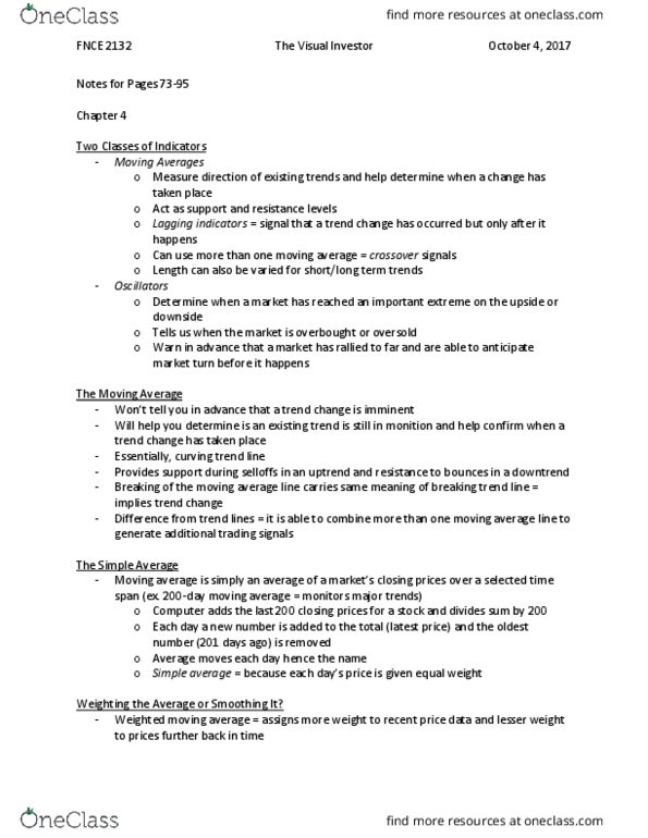 FNCE 2132 Chapter Notes - Chapter 4: Simple Explanation, Standard Deviation, Bollinger Bands thumbnail