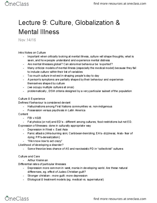 HLTHAGE 1CC3 Lecture Notes - Lecture 9: Fibromyalgia, Arthur Kleinman, Diagnostic And Statistical Manual Of Mental Disorders thumbnail