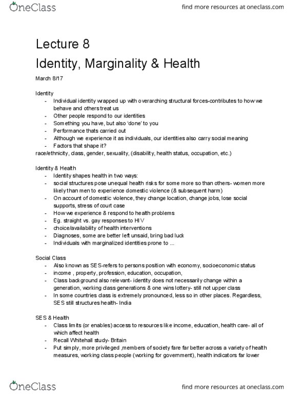 HLTHAGE 1AA3 Lecture Notes - Lecture 8: Intersectionality, Hegemonic Masculinity, Borderline Personality Disorder thumbnail