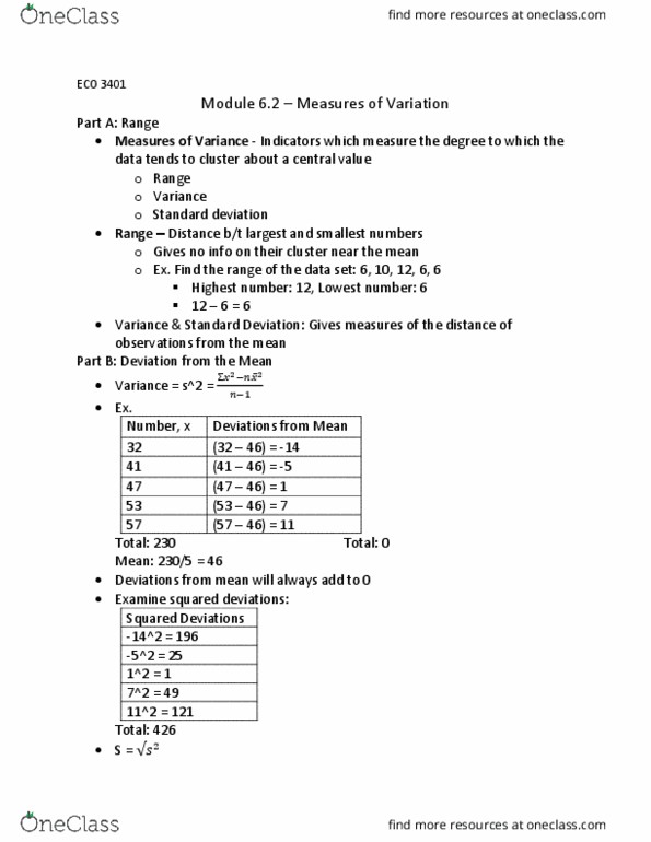 ECO 3401 Chapter Notes - Chapter 6.2: Squared Deviations From The Mean, Standard Deviation thumbnail