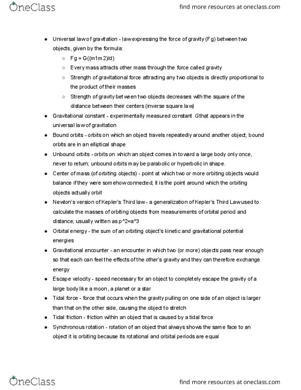 ASTR 111 Chapter Notes - Chapter 4: Universal Law, Escape Velocity, Inverse-Square Law thumbnail