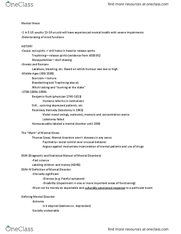 PSY BEH 11C Lecture Notes - Lecture 13: Diabetes Mellitus Type 2, Major Depressive Episode, Rosemary Kennedy thumbnail