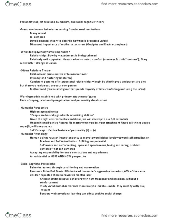 PSY BEH 11C Lecture Notes - Lecture 12: Determinism, Social Cognitive Theory, Harry Harlow thumbnail