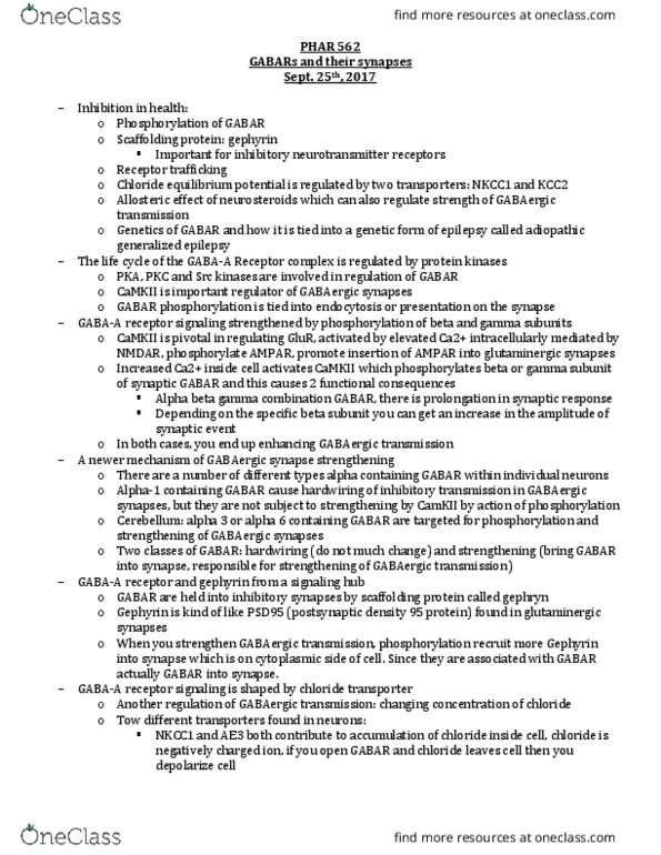 PHAR 562 Lecture Notes - Lecture 7: Neuroprotection, Anxiolytic, Convulsant thumbnail