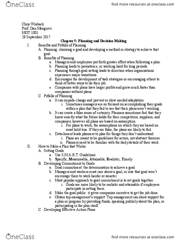 MGT 1001 Chapter Notes - Chapter 5: Satisficing, Delphi Method, Nominal Group Technique thumbnail