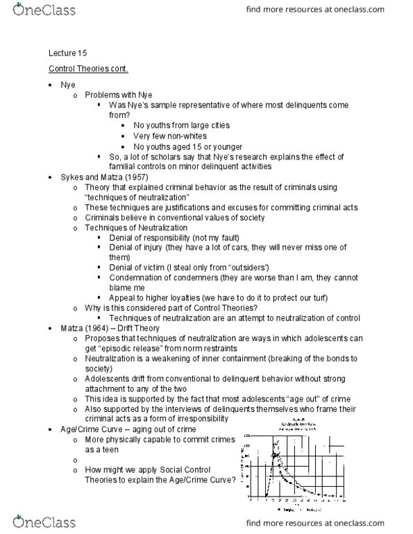 SOC 339 Lecture Notes - Lecture 15: Social Control Theory thumbnail