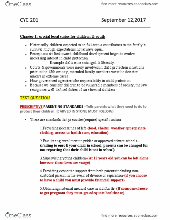 CYC 201 Lecture Notes - Lecture 2: Evry, Child Neglect, Noncustodial Parent thumbnail