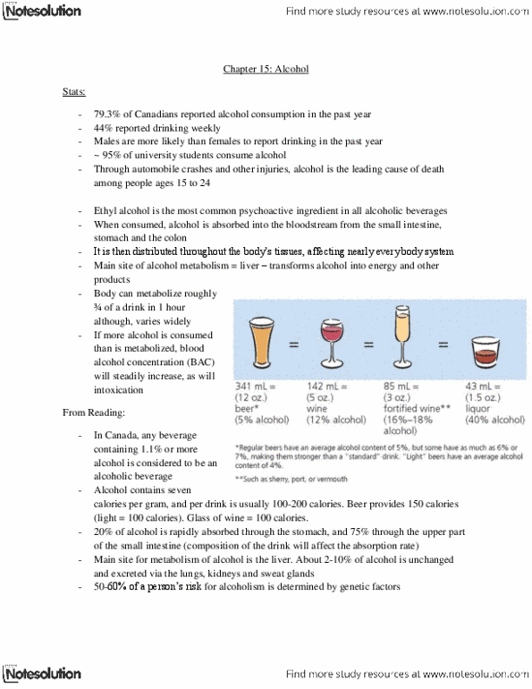 Health Sciences 1001A/B Lecture Notes - Blood Alcohol Content, Standard Drink, Ethanol thumbnail