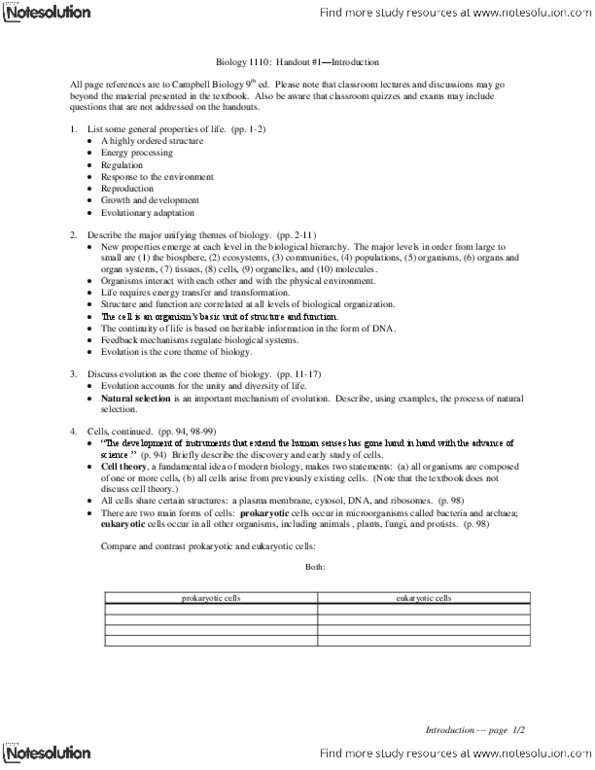 BISC 110 Lecture Notes - Cell Membrane, Cell Theory, Organelle thumbnail