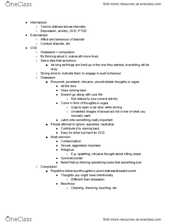 PSYC 300 Lecture Notes - Lecture 11: Neuroticism, Body Dysmorphic Disorder, Avoidance Coping thumbnail