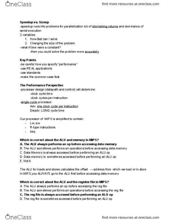 CSE 141 Lecture Notes - Lecture 5: Register File, Register Transfer Language, Speedup thumbnail