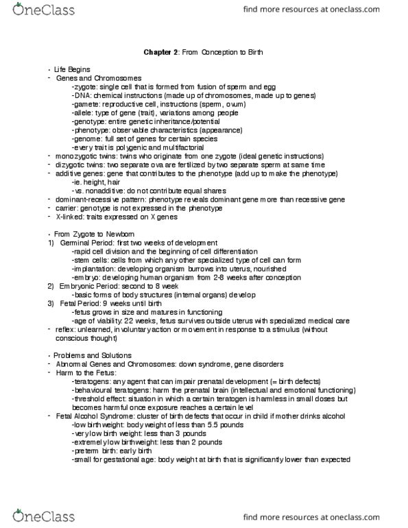 PSY 2114 Chapter Notes - Chapter 2: Gestational Age, Fetus, Preterm Birth thumbnail