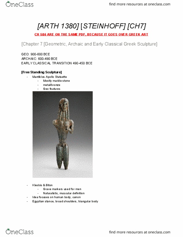 ARTH 1380 Lecture Notes - Lecture 7: Ancient Greek Sculpture, Aphaea, Kritios thumbnail