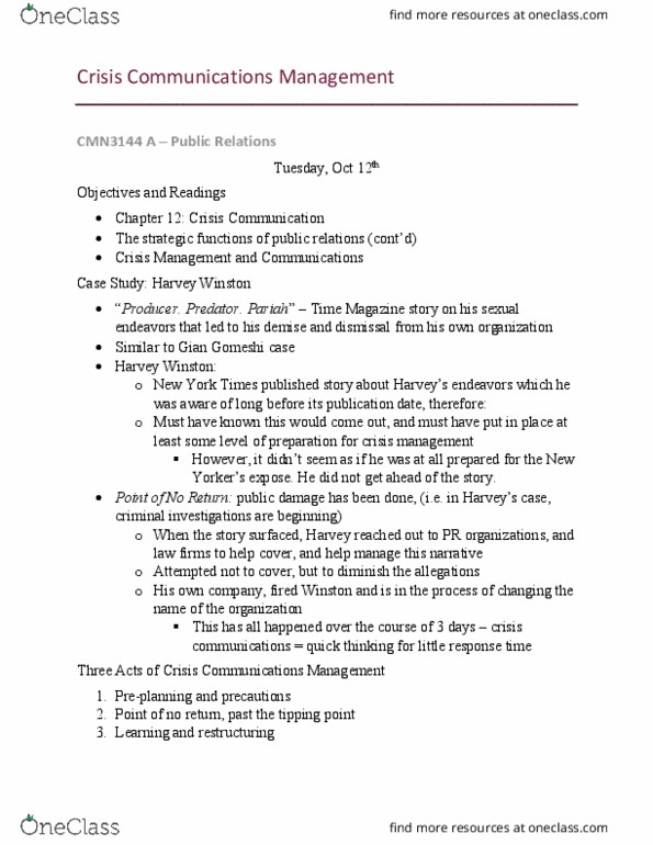 CMN 3144 Lecture Notes - Lecture 5: Tylenol (Brand), Listeriosis, Maple Leaf Foods thumbnail