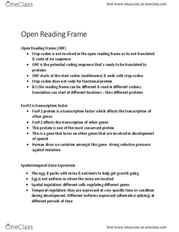 BIOL 2905 Lecture Notes - Lecture 21: Alternative Splicing, Fetus, Open Reading Frame thumbnail