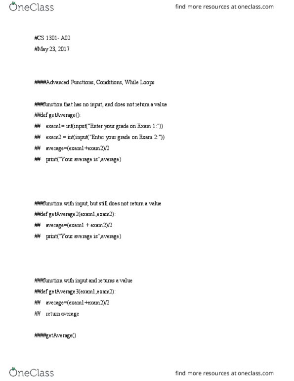 CS 1301 Lecture Notes - Lecture 3: Hello Mr., Boolean Expression thumbnail