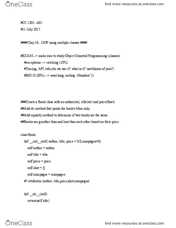 CS 1301 Lecture Notes - Lecture 16: Memory Address, Init, Booklist thumbnail