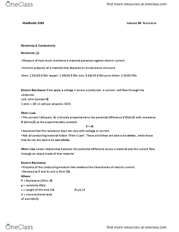 MEDRADSC 1C03 Lecture Notes - Lecture 10: Voltage Source, Ampere, Electric Potential thumbnail