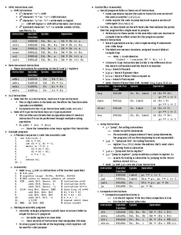 CSC258H1 Lecture Notes - Bitwise Operation, Subroutine, Assembly Language thumbnail