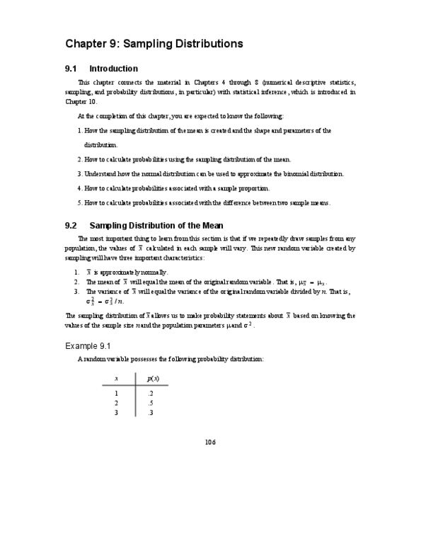 OMIS 2010 Chapter Notes - Chapter 09: Sampling Distribution, Binomial Distribution, Random Variable thumbnail