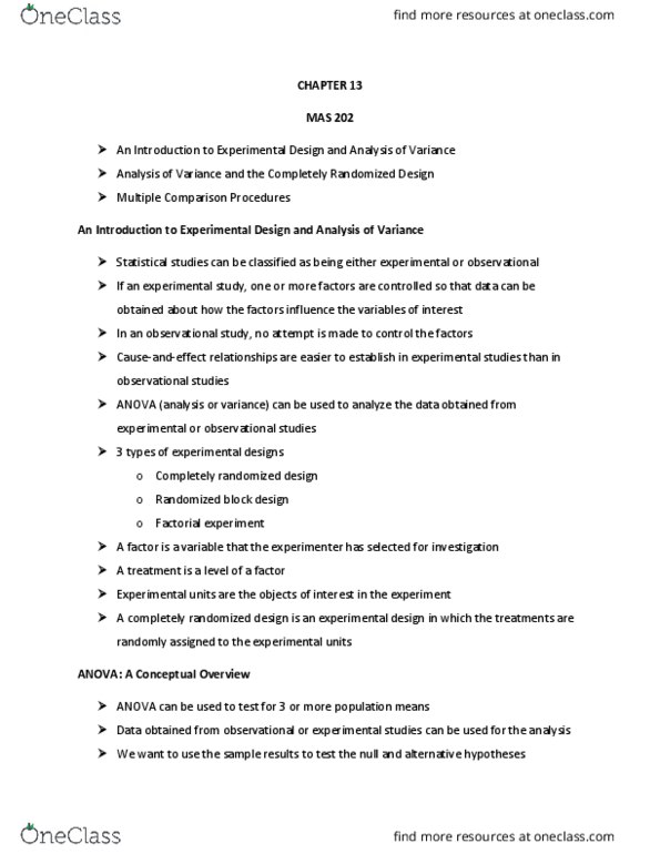 MAS 202 Lecture Notes - Lecture 3: Sampling Distribution, Null Hypothesis, F-Distribution thumbnail