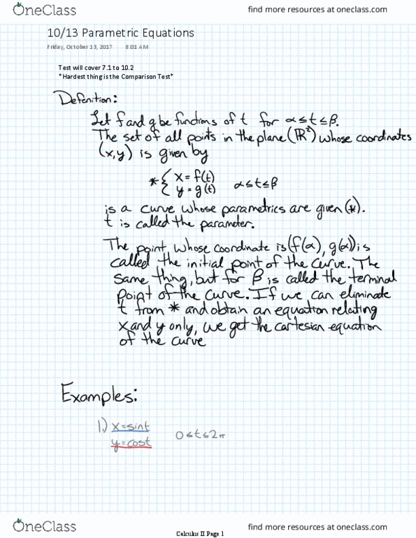 MATH-182 Lecture 17: MATH 182 Lecture 17: Calculus II: Parametric Equations thumbnail