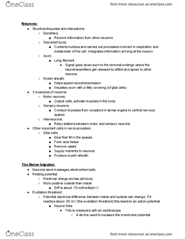 PSYCH-UA 25 Lecture Notes - Lecture 4: Axon Terminal, Serotonin Receptor Agonist, Substance P thumbnail