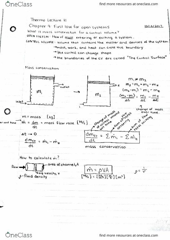 MCG 2130 Lecture Notes - Lecture 11: Control Volume, Conservation Of Mass, Hne thumbnail