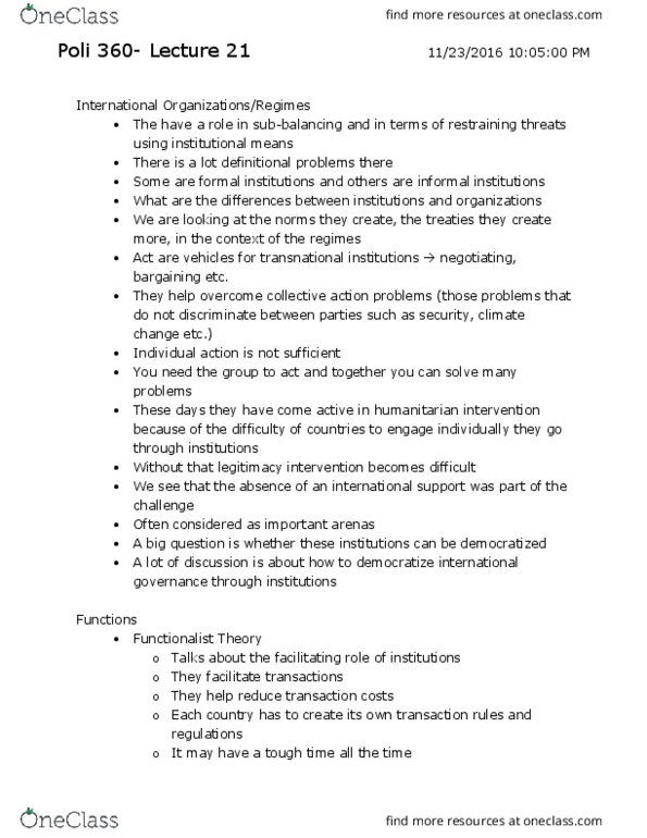 POLI 360 Lecture Notes - Lecture 21: General Agreement On Tariffs And Trade, Humanitarian Intervention thumbnail