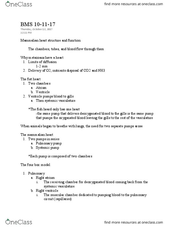 BMS 300 Lecture Notes - Lecture 20: Cell Membrane, Heart Valve, Pulmonary Circulation thumbnail